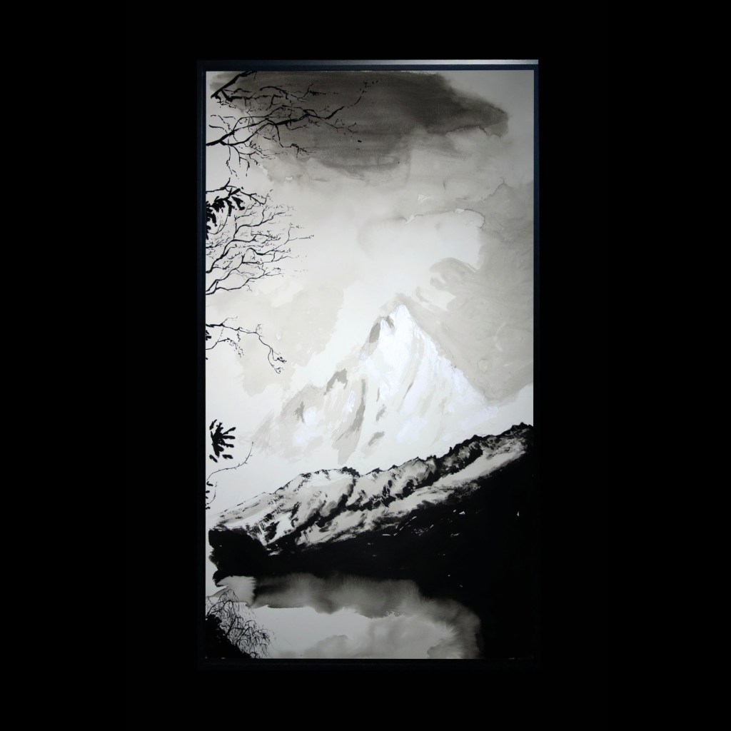 Aiguille Verte, Chamonix, Encre de Chine et Acrylique, 114 x 75 cm, 2023