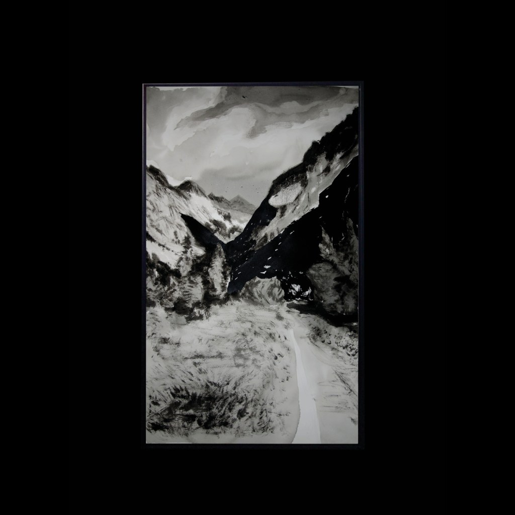 Vallon du Carlet, Massif des Écrins, 114 x 65 cm, Encre de Chine, Collection particulière, 2023, Paul de Chatelperron